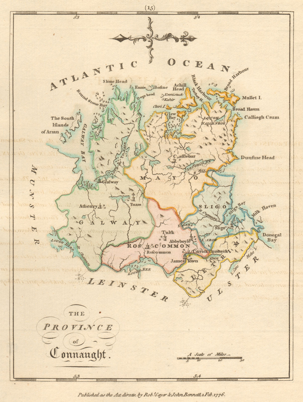 Province of Connaught. Antique copperplate map by Scalé / Sayer 1776 old